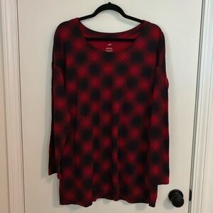 J Jill Red Black Buffalo Plaid Simply Supima Scoop Neck Tunic Holidays